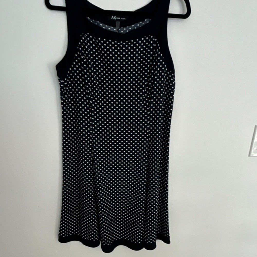 Anne Klein Polka Dot Knit A-Line Dress Strappy Sleeveless Black White PM